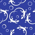 Cute seamless pattern with lizards and circles.