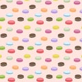 Cute seamless pattern with macaroons. Vector background. French sweets. Colorful macaroon. Pink pattern