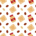 Cute seamless pattern with peanut butter, toast and peanuts on the white background Royalty Free Stock Photo