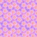 Cute seamless pattern of pink flowers on the blue background Royalty Free Stock Photo