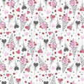 Cute Seamless pattern of pink watercolor abstract ice cream, lollipops and hearts. Hand drawn bright texture in sketch style. For Royalty Free Stock Photo