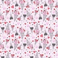 Cute Seamless pattern of pink watercolor abstract ice cream, lollipops and hearts. Hand drawn bright texture in sketch style. For Royalty Free Stock Photo