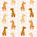 Cute seamless pattern with polka dot background and cartoon giraffes