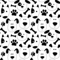 Cute seamless pattern with puppies, bones and paws in doodle style Royalty Free Stock Photo