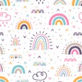 Cute seamless pattern with rainbows. Hand drawn nursery design. Trendy baby texture for fabric, textile, cloth, wrapping paper Royalty Free Stock Photo