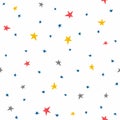 Cute seamless pattern with randomly scattered little stars.