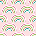 Cute seamless pattern with repeating rainbow. Drawn by hand.