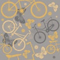 Cute seamless pattern with retro bicycles, butterflies and decor