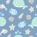 Cute seamless pattern with sea animals for scrapbooking