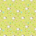 Cute seamless pattern with sheep on a flower field Royalty Free Stock Photo