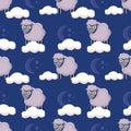 Cute seamless pattern with sheeps in the clouds Royalty Free Stock Photo