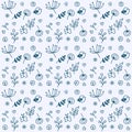 Cute seamless pattern with small birds and flowers