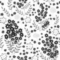 Cute seamless pattern in small flower. Black and white background. Ditsy floral style. One color fashion print. Vector Royalty Free Stock Photo