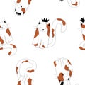 Cute seamless pattern of spotted cats sitting in crowns. Kittens print, cute pets. Cats baby pattern, children\'s print