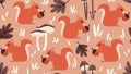 Cute seamless pattern with squirrel, mushrooms and leaves Royalty Free Stock Photo