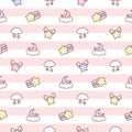 Cute seamless pattern of stars moon and clouds kawaii drawing, vector illustration, pastel color