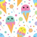 Cute seamless pattern with sweets. Ice cream and candy