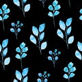 Cute seamless pattern with tender blue branches on dark background