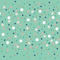 Cute seamless pattern or texture with colorful polka dots on green background. Used for kids background, blog, web design Royalty Free Stock Photo