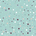 Cute seamless pattern or texture with colorful polka dots on white background. Blue background. Royalty Free Stock Photo