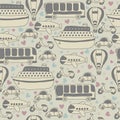 Cute seamless pattern with transport. Cartoon vector seamless tr