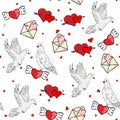 Symbol of the day of lovers hearts, white doves