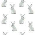 Cute seamless pattern with watercolor bunny, rabbit, hare. Hand drawn isolated on a white background on paper texture. Easter them