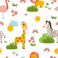 Cute seamless pattern with wild animals. Vector print