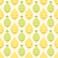 Cute seamless patterns of citrus fruits characters: lemon and lime with simple textures of friendly colors