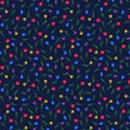 Cute seamless spring summer tiny flowers vector pattern on dark blue background.