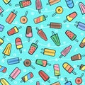 Cute seamless summer pattern with variety fruit ice cream background hand-drawn illustration seamless pattern background vector f