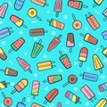 Cute seamless summer pattern with variety fruit ice cream backgr
