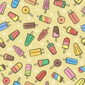 Cute seamless summer pattern with variety fruit ice cream background hand-drawn illustration seamless pattern background vector f