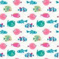 Cute seamless texture with different tropical fish Royalty Free Stock Photo