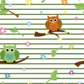 Seamless tiling texture with Owls and flowers