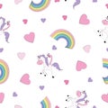 Cute seamless unicorn pattern with rainbow. Textile graphic t-shirt print. Hand drawn unicorns background.