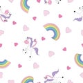 Cute seamless unicorn pattern with rainbow. Textile graphic t-shirt print. Hand drawn unicorns background.