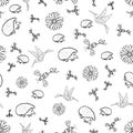 Cute seamless vector pattern background with hand drawn spring elements.