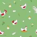 Cute seamless vector pattern with chickens and rooster for kids textile Royalty Free Stock Photo