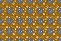 Cute seamless wallpaper with brown background, cartoon cat face pattern, gray herringbone footprints and footprints, for cute