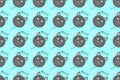 Cute seamless wallpaper with light blue background, cat face cartoon pattern, gray herringbone footprints, for cute fashion