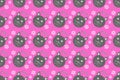 Cute seamless wallpaper with pink background, cartoon cat face pattern, gray herringbone footprints, for cute fashion fabrics,