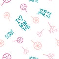 Cute seamless winter pattern with decorative elements: spruce trees and handlettering i love winter. Royalty Free Stock Photo