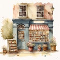 Cute second hand shop, AI generative watercolor illustration