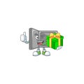Cute security box open character holding a gift box Royalty Free Stock Photo