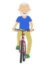 Cute senior man riding a bicycle over white background