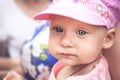 Cute serious baby girl portrait in pink clothes Royalty Free Stock Photo