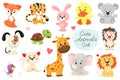 Cute set of animals. Vector animal isolates in cartoon flat style. White background.