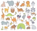 Cute set animals. Vector cartoon doodle characters illustration on white background. Royalty Free Stock Photo