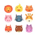 Cute Set of Cartoon Animal Heads Vector Royalty Free Stock Photo